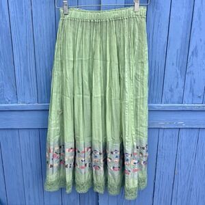 Heart HaaT ISSEY MIYAKE Light Green Silk Blend Embroidered Lined Skirt Size 2